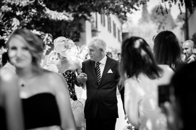 black and white photo of bride and father
