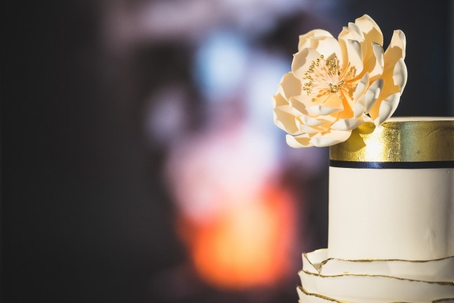 Gold foil wedding cake created by Cakes by Chloe