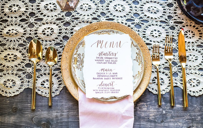 Gold vintage place setting for wedding reception