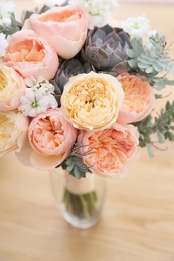 Pink, cream peonies with succulent bridal bouquet created by Nina e i Fiori