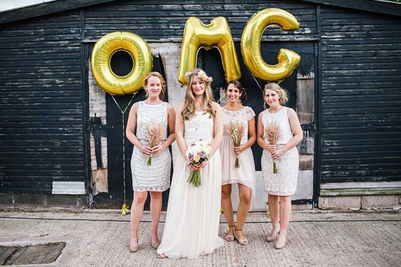 Bride and bridemaids gold OMG Balloons