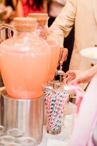 acrylic jug with cork lid at wedding reception