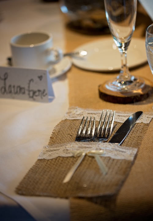 Burlap rustic table setting
