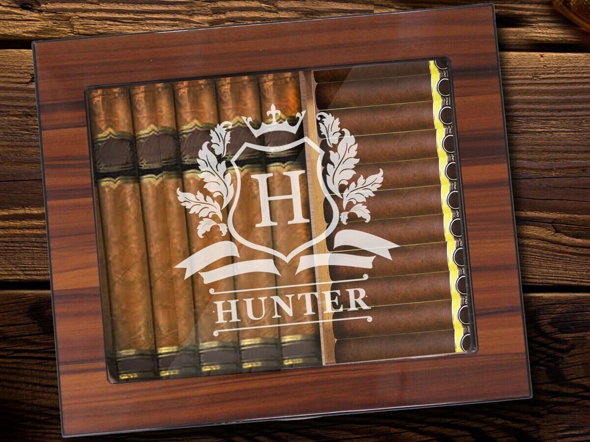 Personalized Wooden Humidor + Cigars