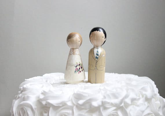 Wooden Peg Dolls Wedding Cake Toppers by Goose Grease