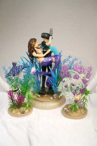 Mermaid themed personalized wedding cake topper 