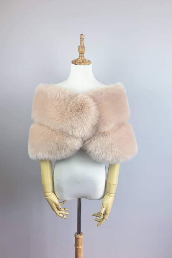 Blush Pink faux fur bridal wrap