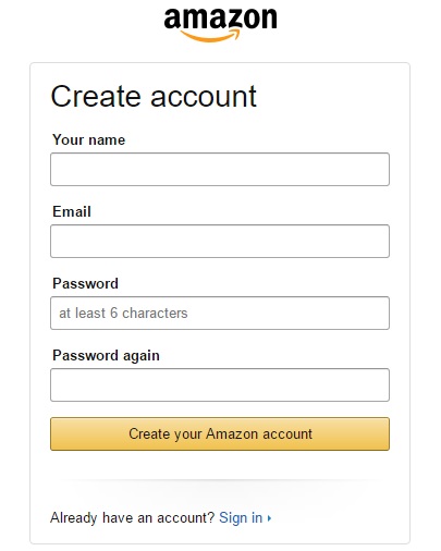 amazon sign up page