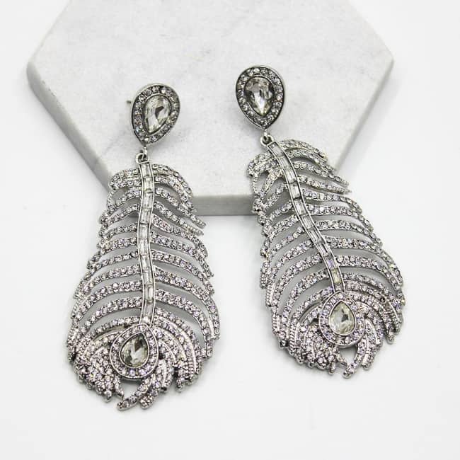 Feather Crystal Bridal Chandalier Earrings
