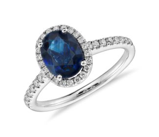 Sapphire and Micropavé Diamond Halo Ring