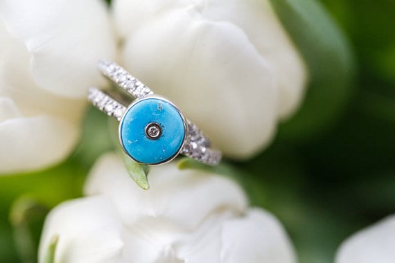 Turquoise with Diamond Engagement Ring Bezel Alternative Eco Engagement
