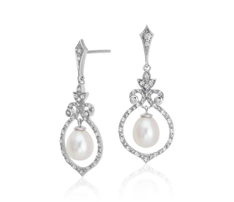 Top 10 Bridal Chandelier Earrings Raise Your Wow Factor Vintage Inspired Freshwater Cultured Pearl And White Topaz Chandelier Earrings In Sterling Silver By Blue