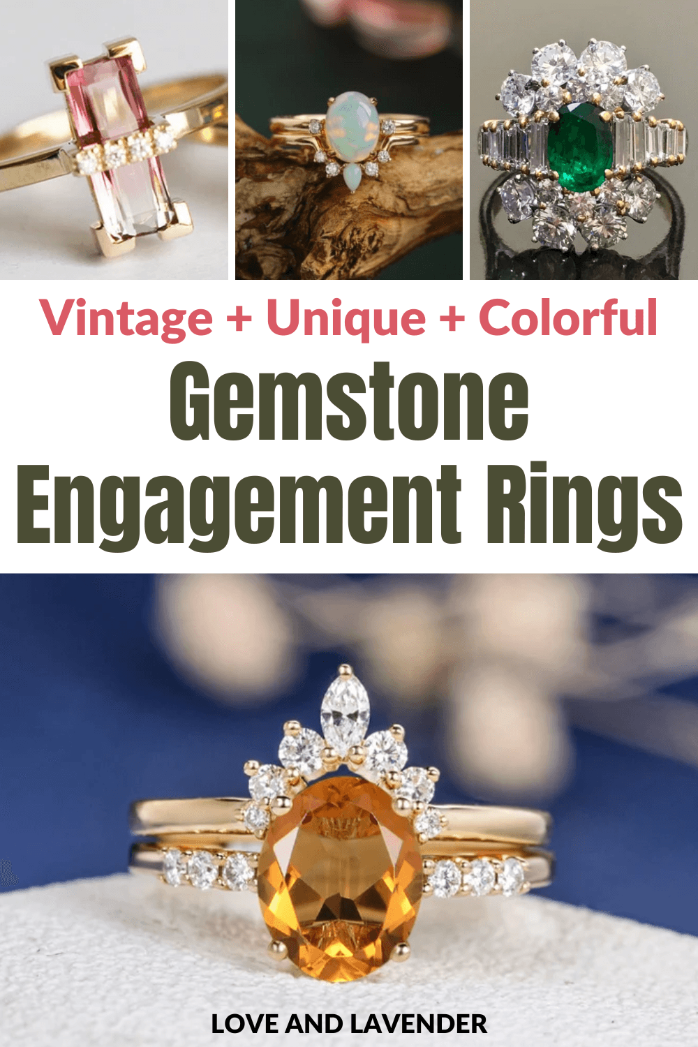 15 Vintage + Unique + Colorful Gemstone Engagement Rings