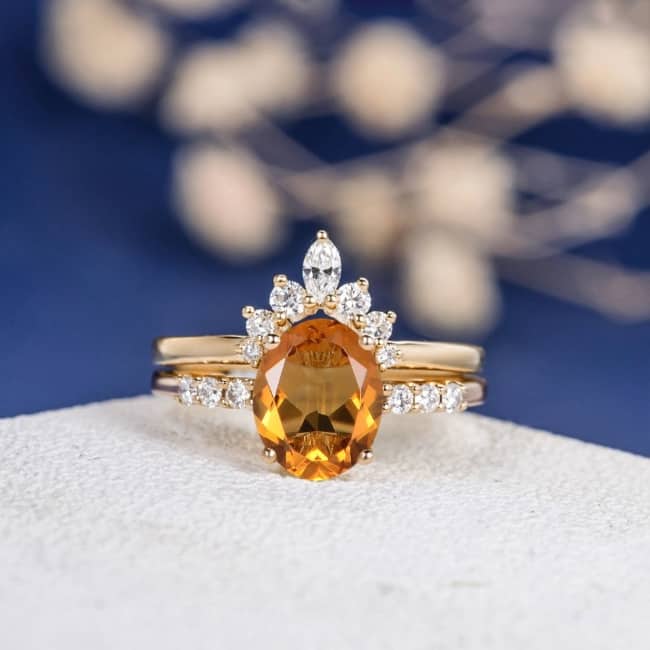 Oval Citrine Engagement Ring