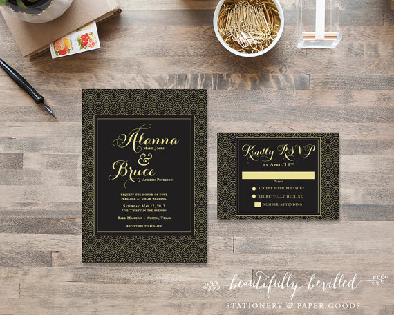 Top 5 Great Gatsby Wedding Invitations Refined Yet Raucous Scalloped Gatsby Invite Design
