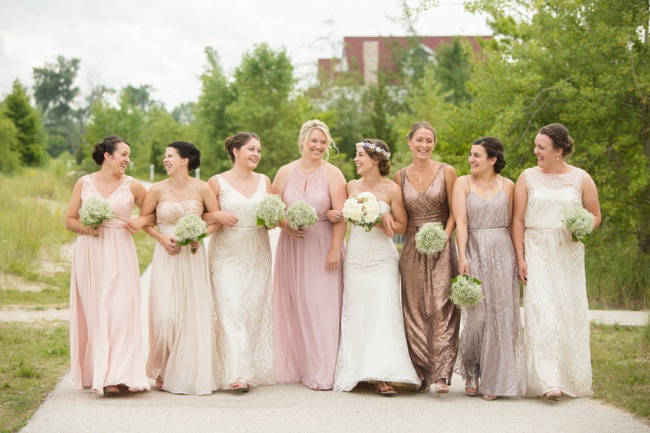 bridesmaids in long dresses
