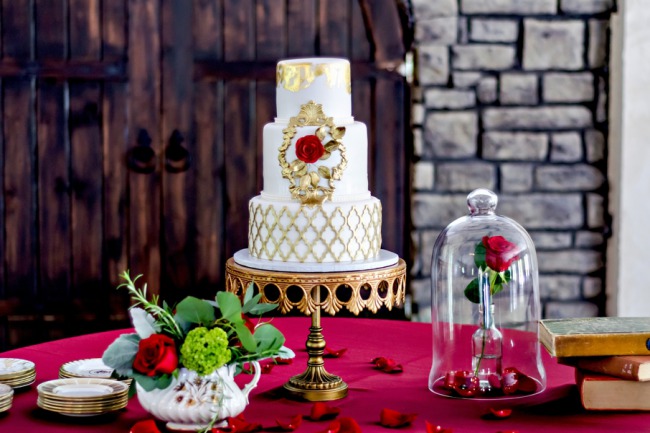styled beauty and the beast dessert table