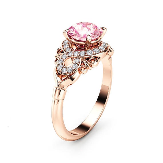 Halo Pink Sapphire Engagement Ring