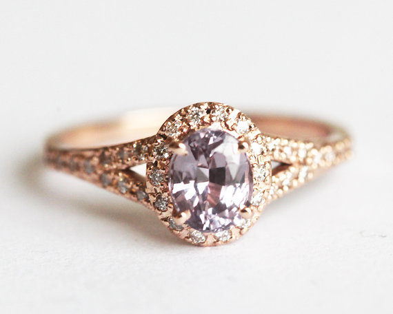 Elegant Peach Sapphire engagement ring