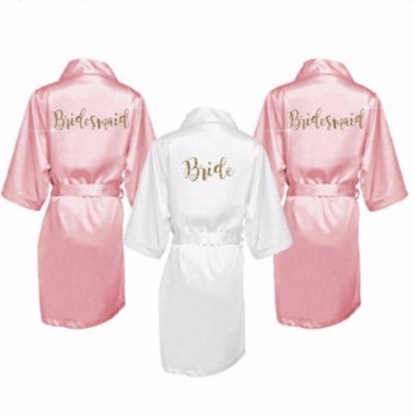 set of three white and blush bridesmaid robes