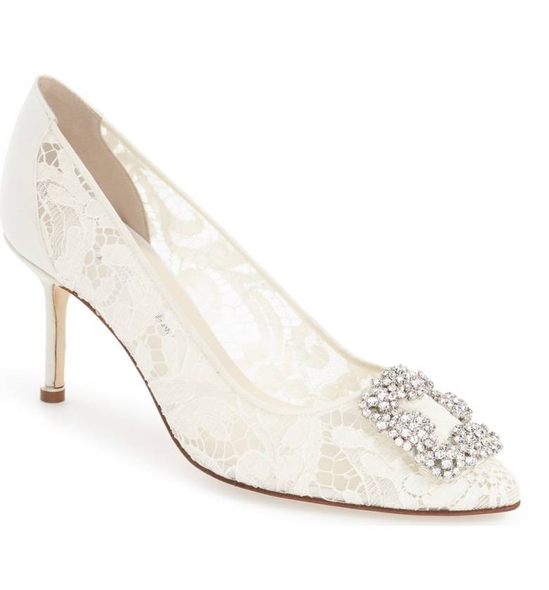 Manolo Blahnik Wedding Shoes Stylin On Your Day Hangisi Pointy Toe Lace Pump Monolo Blahnik 3 Inch Bridal Heel