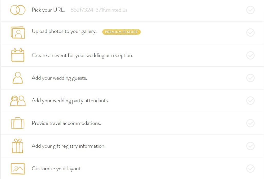 Minted wedding Website dashboard