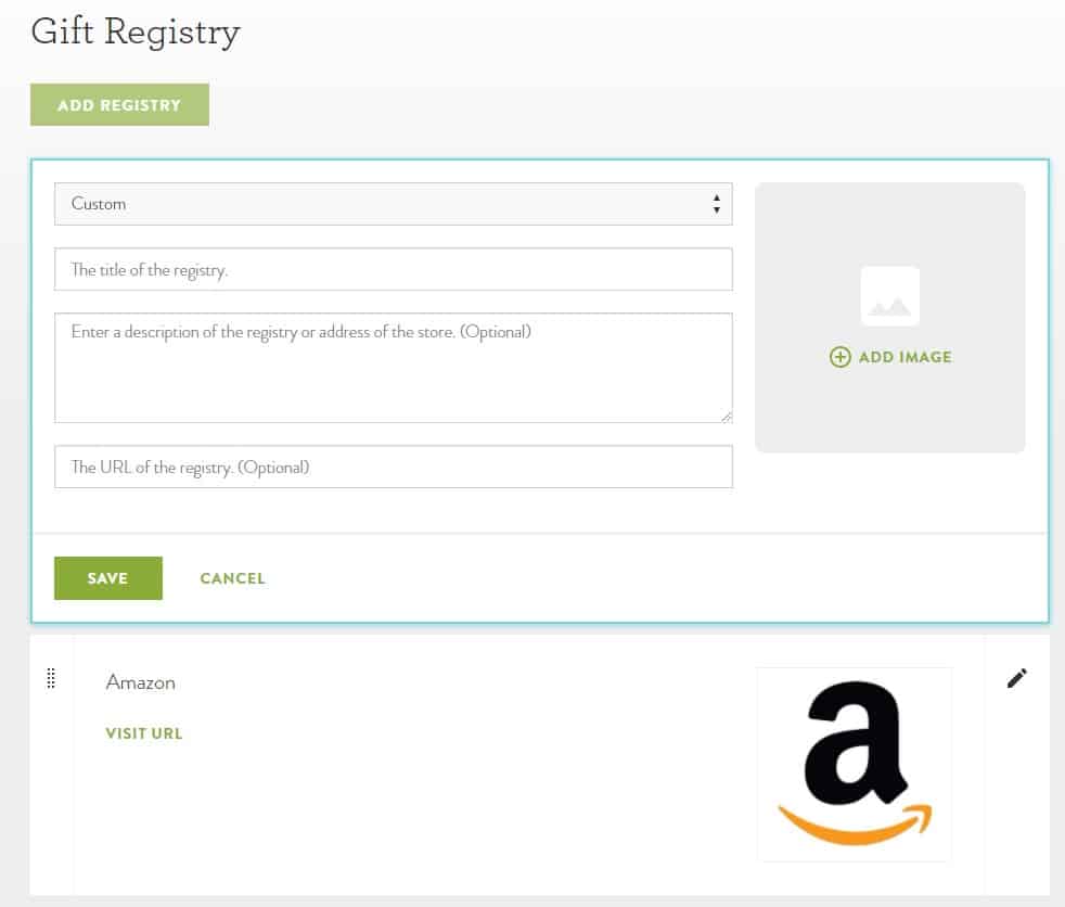 Minted wedding website registry options