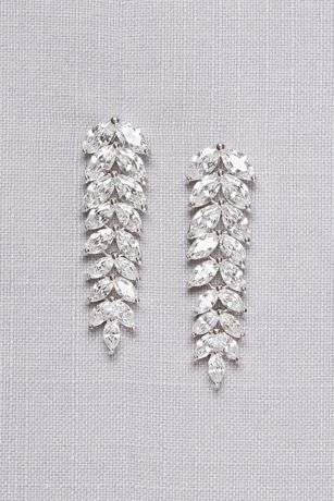 Cubic Zirconia Leaf Drop Earrings for a halter necklined wedding dress
