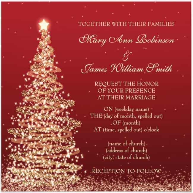 Elegant Christmas Wedding Red Invitation