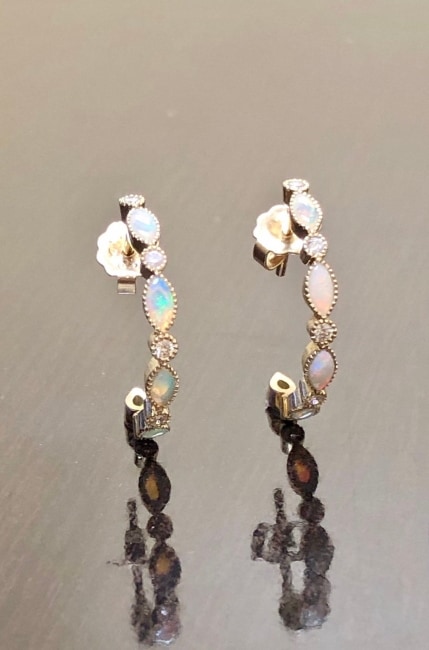 Opal Jewelry Opal Earrings Opal Teardrop Encrusted Huggie Hoop Earrings Cute Trendy Jewelry for Women