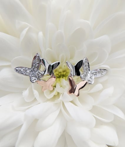 Gold Elegant Valentines Day Anniversary Birthday for Women/Girls TT&Louis Exquisite Sparkling Full of Diamond Butterfly Earring Ear Drop Sterling Silver/Gold Earrings 