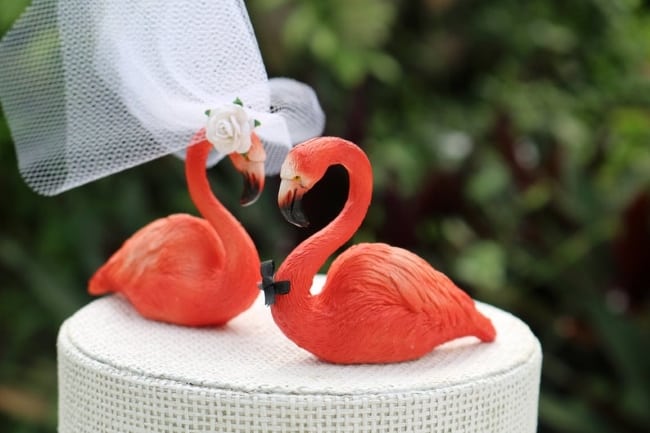 Pink Flamingo Destination Wedding Cake Topper