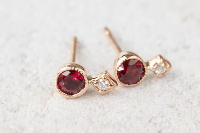 Dainty ruby studs earrings 14k solid gold