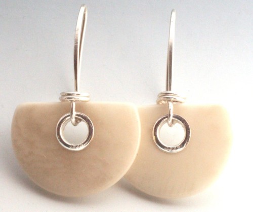Ivory Tagua Nut and Hand Forged Sterling Silver Earrings