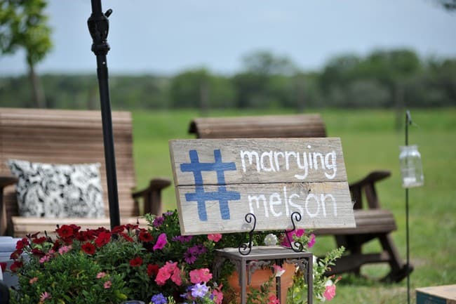 wedding hashtag wood sign