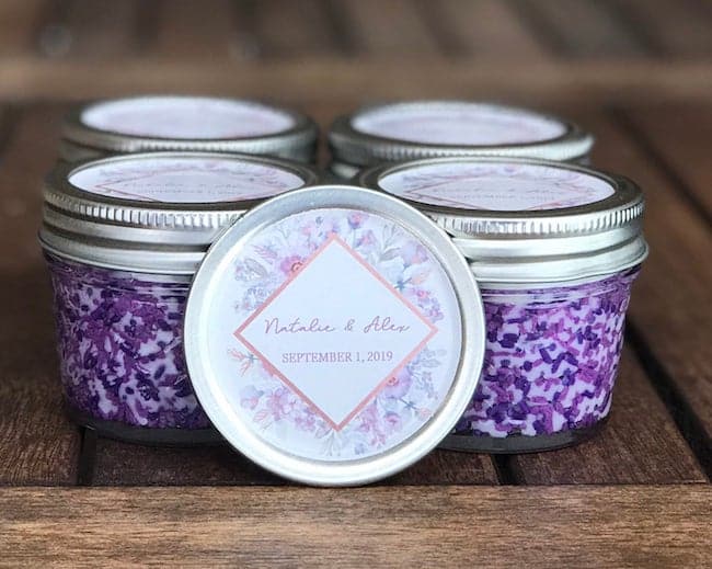 mason jar candles with  purple sprinkles