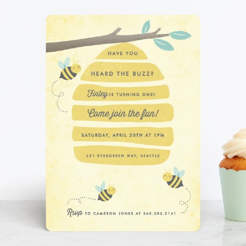 Buzzing Beehive first birthday invite