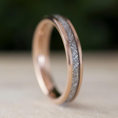 Rose Gold Tungsten & Meteorite Ring