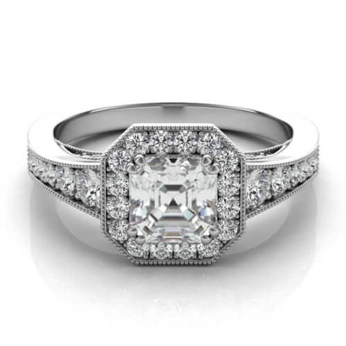 Vintage Style Moissanite & Diamond Halo Ring