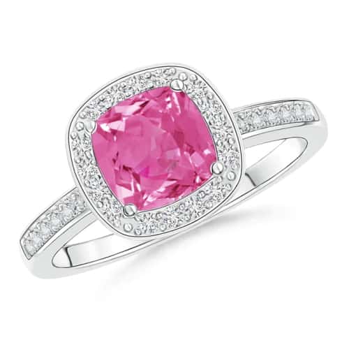 Cushion Pink Sapphire Engagement Ring With Diamond Accents