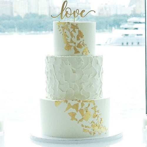 Love gold wedding cake topper
