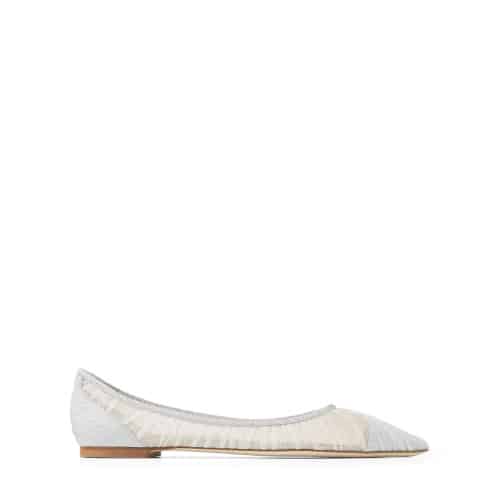 Love Flat - Metallic Silver Glitter Fabric Flats with Ivory Tulle Overlay
