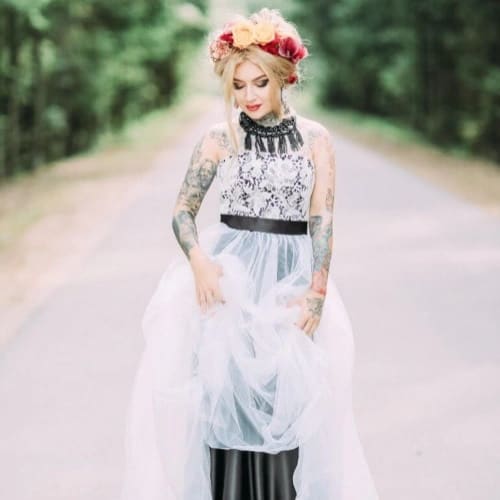 Black and White Non-Traditional Bridal Gown