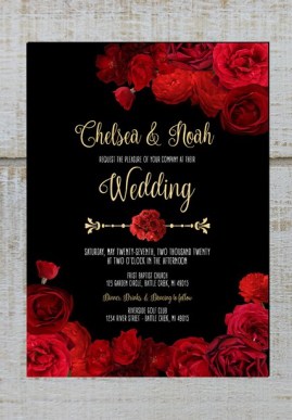 elegant black floral wedding invite