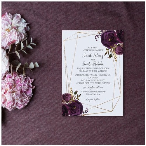 Plum Geometric Frame Floral Wedding Digital Invite Bundle