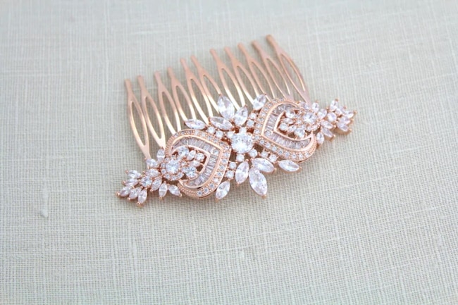 rose gold bridal comb