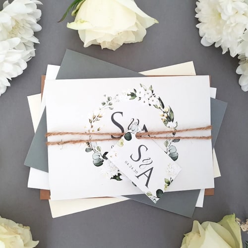 White Floral Wedding Invitation