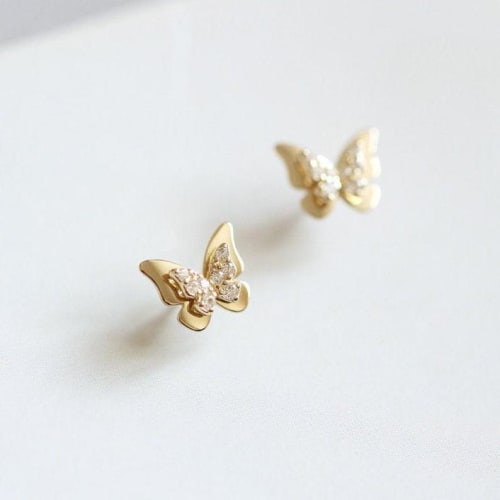 Solid Gold Butterfly Earring Studes