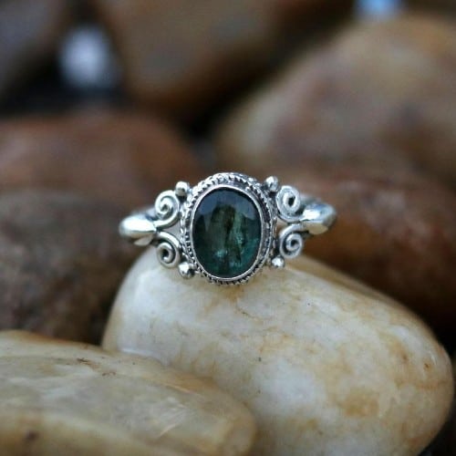 Sterling Silver Natural Emerald Ring