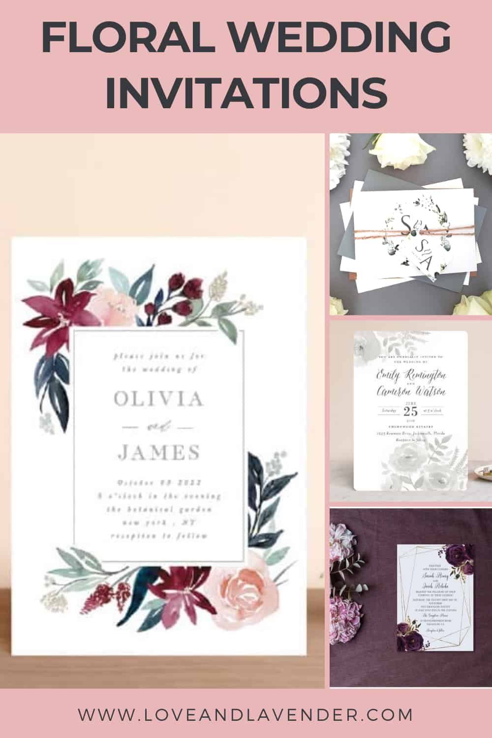 Pinterest Pin - Floral Wedding Invitations